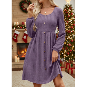 Women's Long Sleeve Summer Plain Dress Crew Neck Balloon Sleeve Daily Going Out Casual Knee Length A-Line