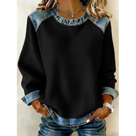 Women Plain Crew Neck Vintage Spring/Fall Long Sleeve Sweatshirt