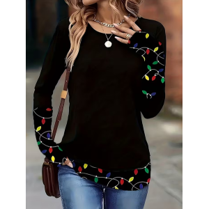 Women Christmas Long Sleeve Tee T-shirt Crew Neck Printing Casual Spring/Fall Graphic Tee Top