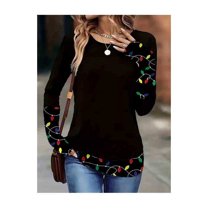 Women Christmas Long Sleeve Tee T-shirt Crew Neck Printing Casual Spring/Fall Graphic Tee Top