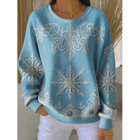 Women Christmas Crew Neck Printing Casual Spring/Fall Long Sleeve Sweatshirt