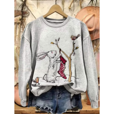 Women Bird Crew Neck Printing Casual Spring/Fall Long Sleeve Sweatshirt