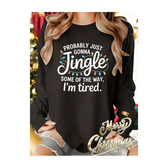 Women Christmas Long Sleeve Tee T-shirt Crew Neck Printing Casual Spring/Fall Graphic Tee Top