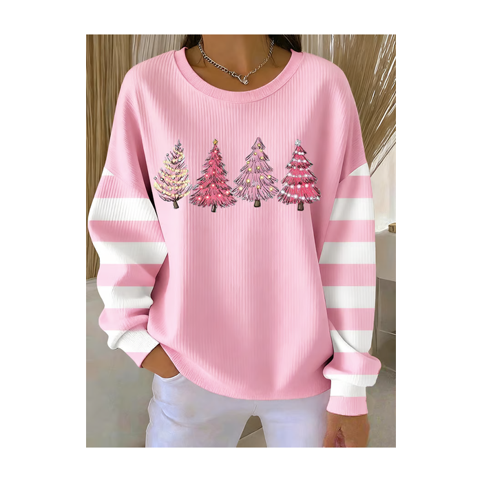 Women Striped Crew Neck Printing Casual Spring/Fall Long Sleeve Sweatshirt