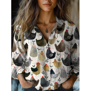 Women's Long Sleeve Shirt Spring/Fall Animal Shirt Collar Holiday Going Out Casual Top