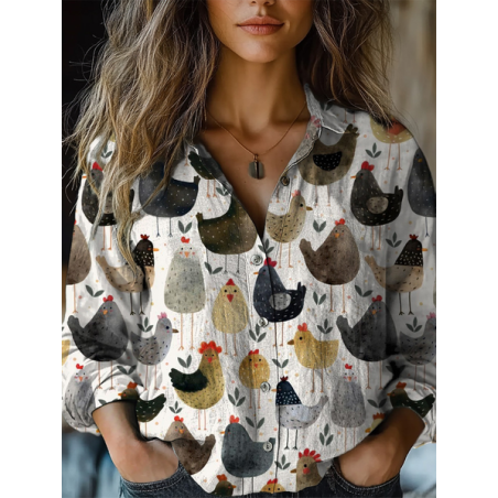 Women's Long Sleeve Shirt Spring/Fall Animal Shirt Collar Holiday Going Out Casual Top