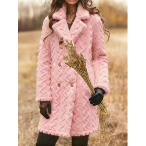 Women's Plain Winter Outerwear Casual Jacquard Mid-long Shawl Collar Overcoat
