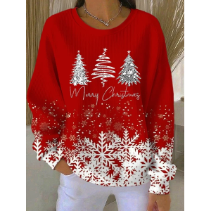 Women Christmas Crew Neck Printing Casual Spring/Fall Long Sleeve Sweatshirt