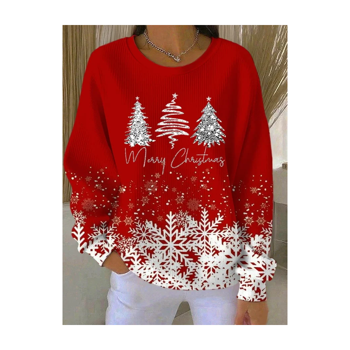 Women Christmas Crew Neck Printing Casual Spring/Fall Long Sleeve Sweatshirt