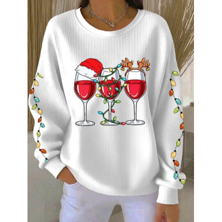 Women Christmas Crew Neck Printing Casual Spring/Fall Long Sleeve Sweatshirt