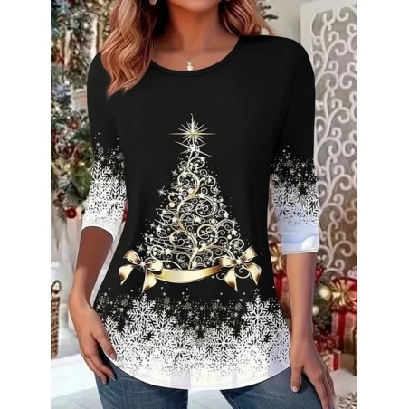 Women Christmas Long Sleeve Tee T-shirt Crew Neck Casual Spring/Fall Tunic Top
