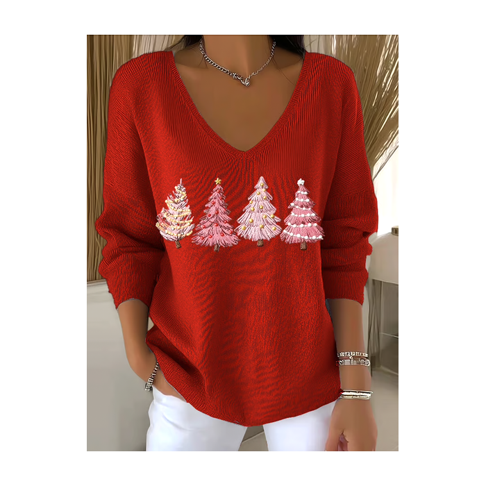 Women Plants Spring/Fall Casual Long Sleeve V Neck Cotton Sweater