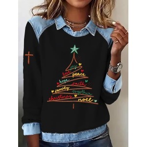Women Christmas Shawl Collar Vintage Spring/Fall Long Sleeve Sweatshirt