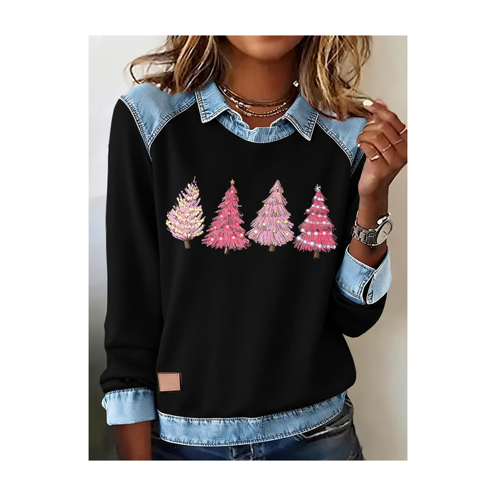 Women Christmas Shawl Collar Vintage Spring/Fall Long Sleeve Sweatshirt