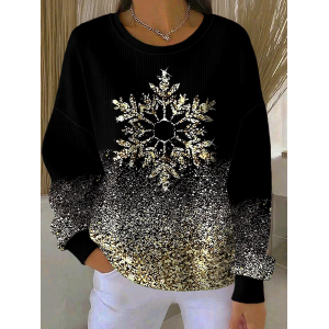 Women Christmas Crew Neck Printing Casual Spring/Fall Long Sleeve Sweatshirt