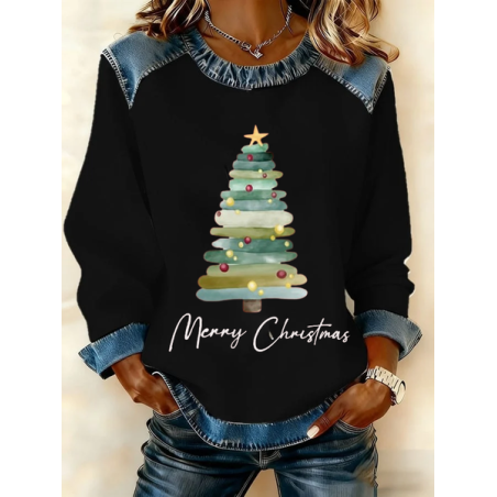 Women Christmas Crew Neck Printing Vintage Spring/Fall Long Sleeve Sweatshirt