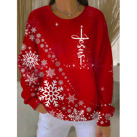 Women Christmas Crew Neck Printing Casual Spring/Fall Long Sleeve Sweatshirt