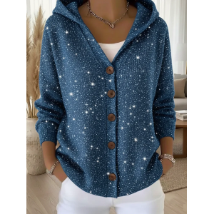 Women Christmas Printing Long Sleeve Hoodie Vintage Spring/Fall Cardigan Outerwear