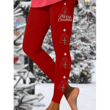 Women Christmas Casual All Season Printing Long Leggings