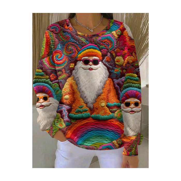 Women Santa Claus Crew Neck Printing Casual Spring/Fall Long Sleeve Sweatshirt