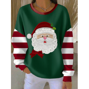 Women Striped Crew Neck Printing Casual Spring/Fall Long Sleeve Sweatshirt