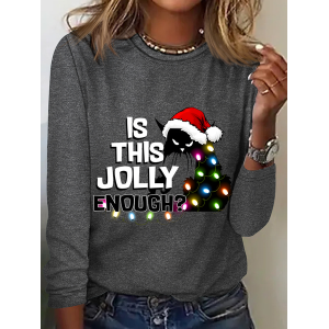 Women Christmas Long Sleeve Tee T-shirt Crew Neck Casual Spring/Fall Top