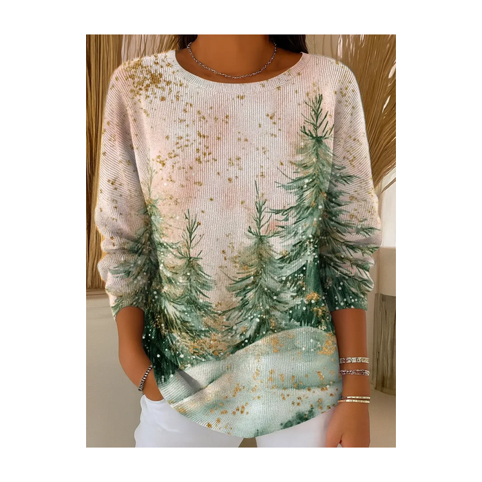 Women Christmas Printing Spring/Fall Casual Long Sleeve Crew Neck Sweater