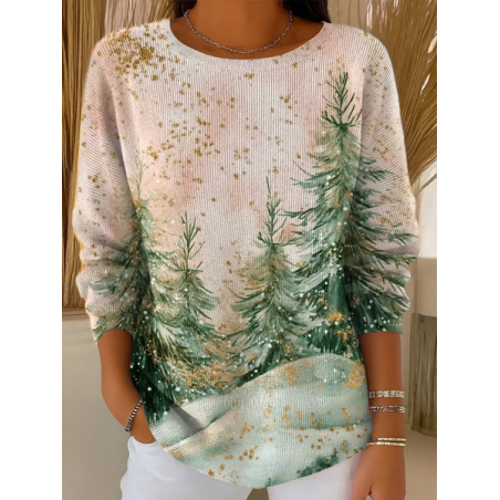 Women Christmas Printing Spring/Fall Casual Long Sleeve Crew Neck Sweater