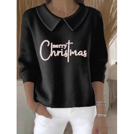 Women Christmas Printing Spring/Fall Casual Long Sleeve Shawl Collar Sweater