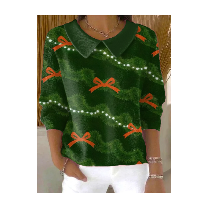 Women Christmas Printing Spring/Fall Casual Long Sleeve Shawl Collar Sweater