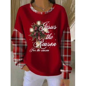 Women Christmas Crew Neck Printing Casual Spring/Fall Long Sleeve Sweatshirt