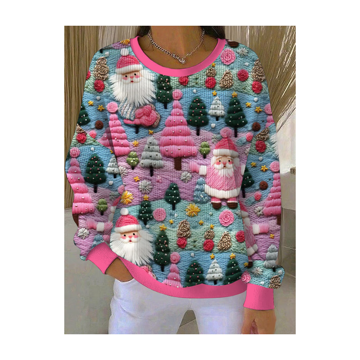 Women Santa Claus Crew Neck Printing Casual Spring/Fall Long Sleeve Sweatshirt