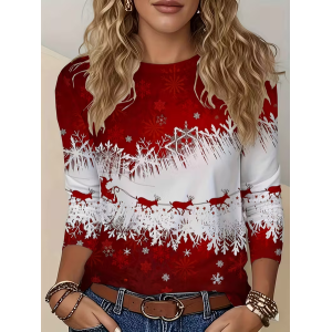 Women Christmas Long Sleeve Tee T-shirt Crew Neck Printing Casual Spring/Fall Graphic Tee Top