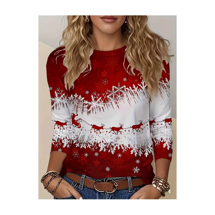 Women Christmas Long Sleeve Tee T-shirt Crew Neck Printing Casual Spring/Fall Graphic Tee Top