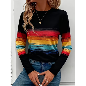 Women Abstract Long Sleeve Tee T-shirt Crew Neck Printing Casual Spring/Fall Graphic Tee Top