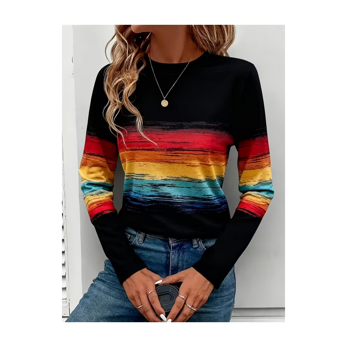Women Abstract Long Sleeve Tee T-shirt Crew Neck Printing Casual Spring/Fall Graphic Tee Top
