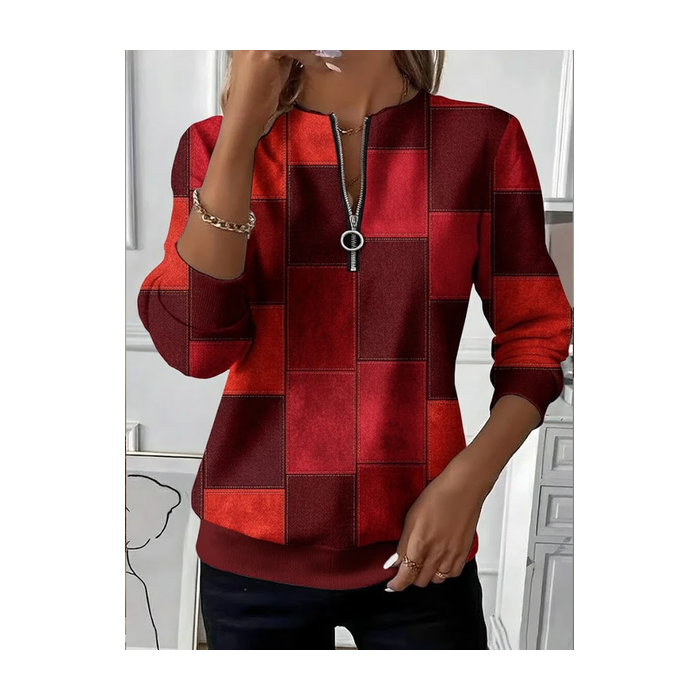 Women Abstract Plaid Crew Neck Printing Casual Spring/Fall Long Sleeve Sweatshirt