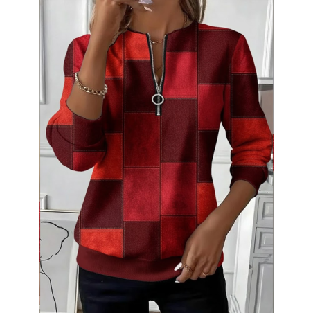 Women Abstract Plaid Crew Neck Printing Casual Spring/Fall Long Sleeve Sweatshirt