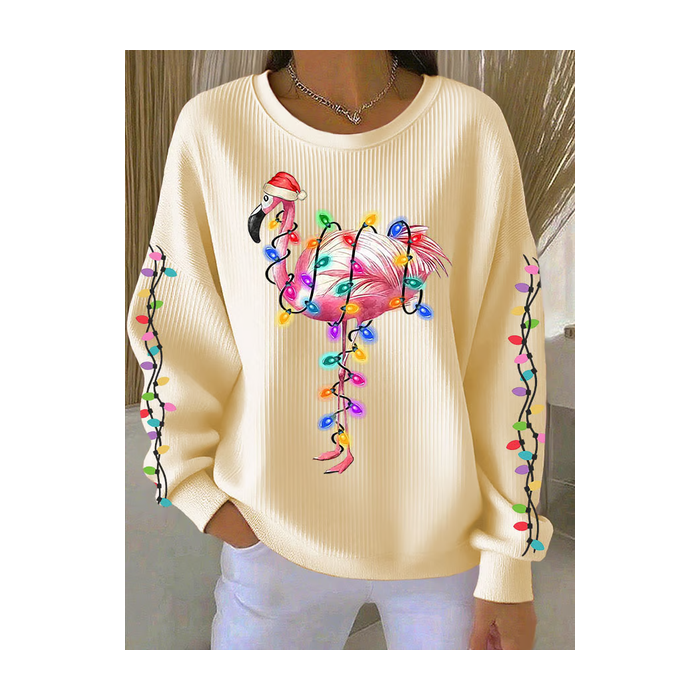 Women Flamingo Crew Neck Printing Casual Spring/Fall Long Sleeve Sweatshirt