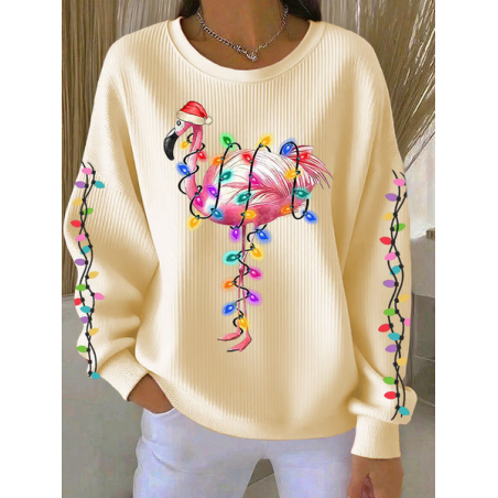 Women Flamingo Crew Neck Printing Casual Spring/Fall Long Sleeve Sweatshirt