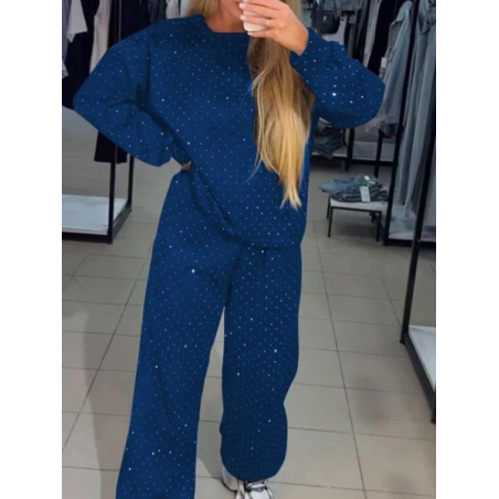 Women Plain Split Joint Two-Piece Set Daily Long Sleeve Casual Spring/Fall Top With Pants Matching Set