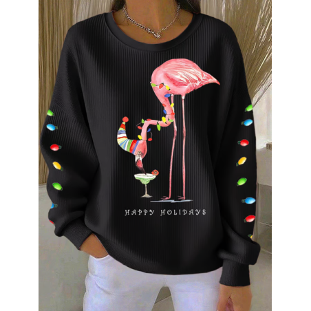 Women Flamingo Crew Neck Printing Casual Spring/Fall Long Sleeve Sweatshirt