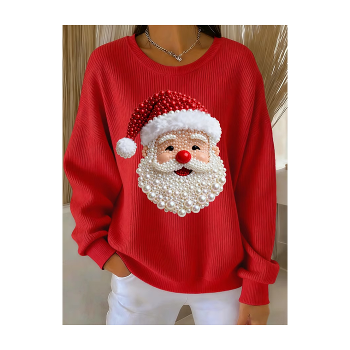 Women Santa Claus Crew Neck Printing Casual Spring/Fall Long Sleeve Sweatshirt
