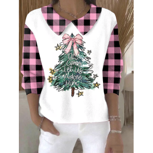 Women Plaid Printing Spring/Fall Casual Long Sleeve Shawl Collar Sweater