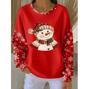 Women Christmas Snowman Crew Neck Printing Casual Spring/Fall Long Sleeve Sweatshirt