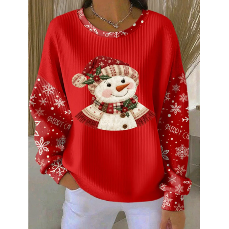 Women Christmas Snowman Crew Neck Printing Casual Spring/Fall Long Sleeve Sweatshirt