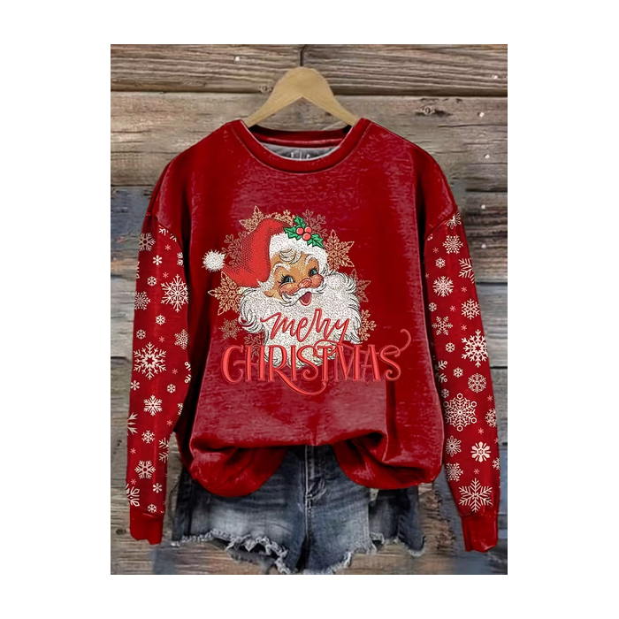 Women Santa Claus Crew Neck Printing Casual Spring/Fall Long Sleeve Sweatshirt