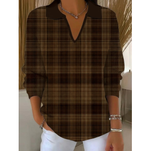 Women Plaid Printing Spring/Fall Casual Long Sleeve Shawl Collar Sweater