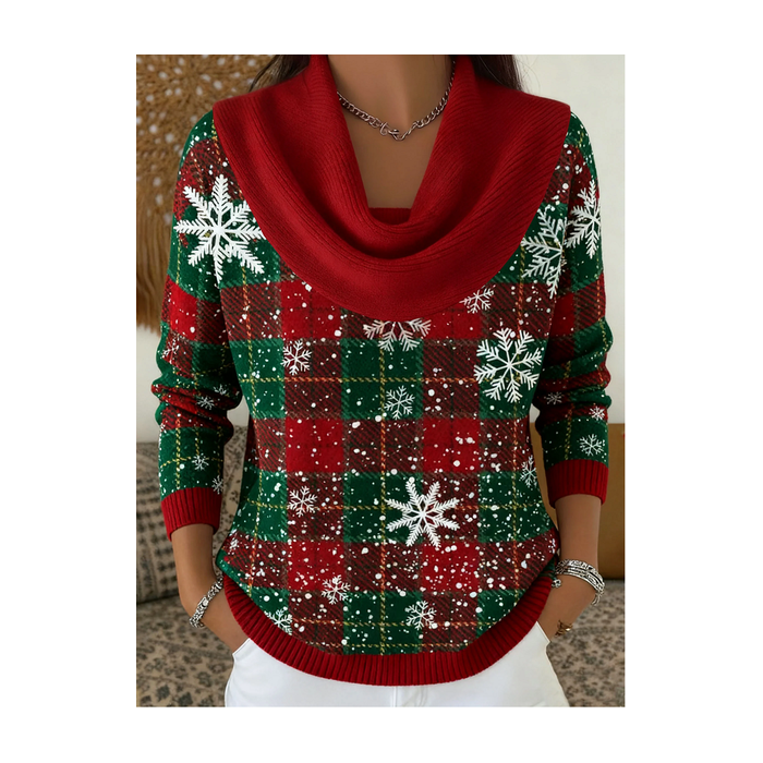 Women Christmas Printing Spring/Fall Casual Long Sleeve Cowl Neck Sweater