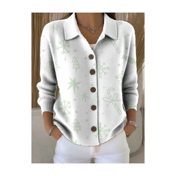 Women Christmas Printing Long Sleeve Shawl Collar Vintage Spring/Fall Cardigan Outerwear